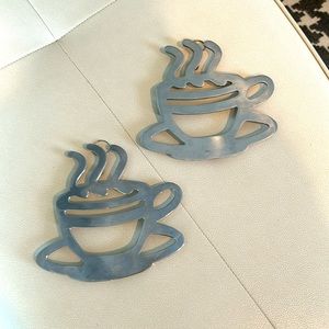 Trivets/Wall Hanging-Steaming Coffee Cup Set of 2 Vintage Silver Kitchen Baking